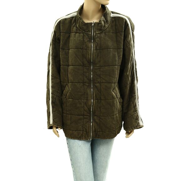 Free People Sports Rib Dolman Quilted Jacket Top Oversized Zip-Up XL NWD 285951